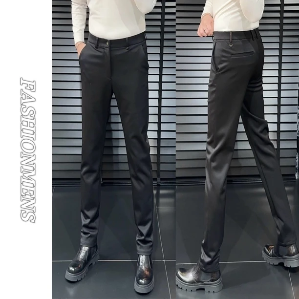 小雨男装｜25冬季｜6641新品薄绒牛奶丝抗皱时尚修身商务休闲裤H