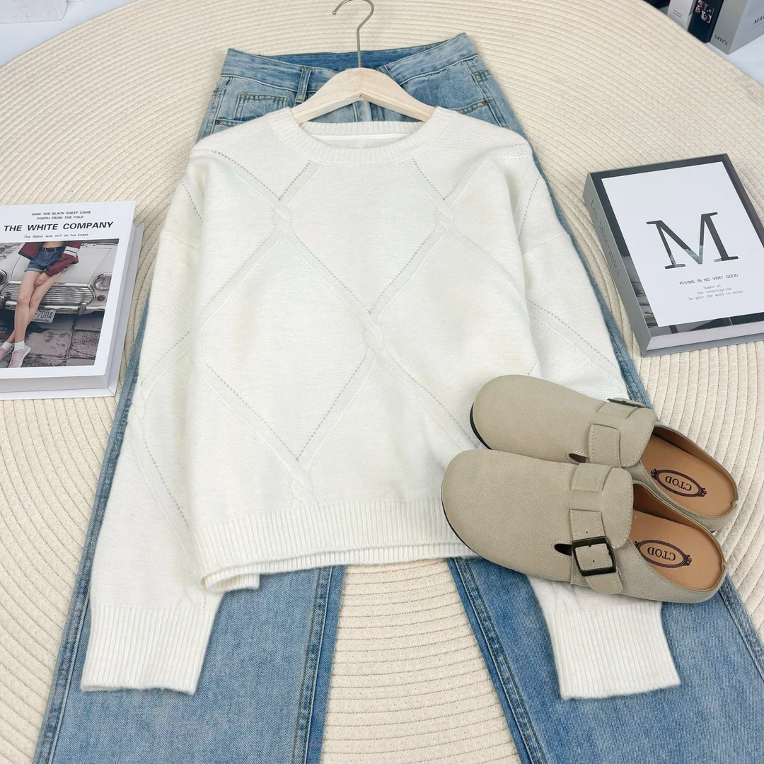 玲姐定制-纯色落肩毛衣打底衫软糯休闲针织毛衣271826