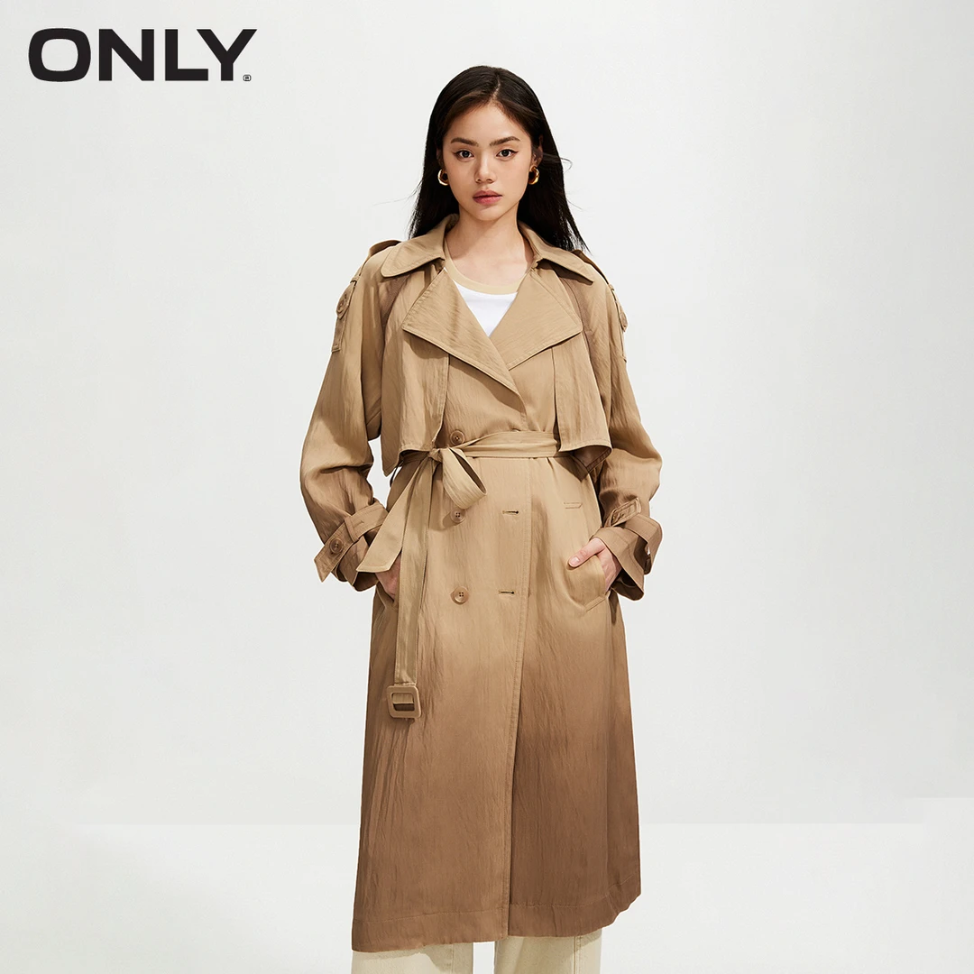 【陈大可专属】ONLY新款中长款翻领直筒风衣外套女|124136051