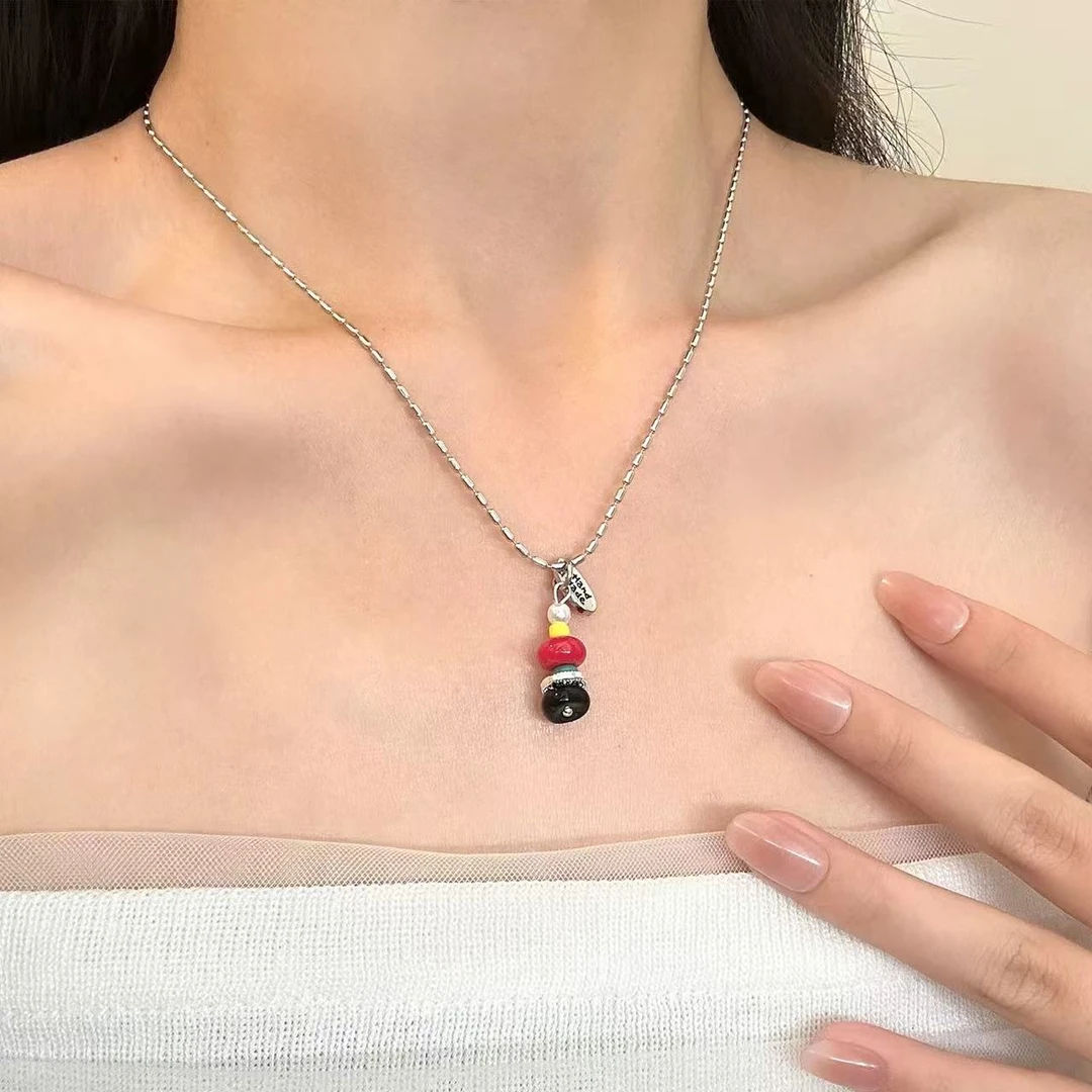 铜合金吊坠 许愿塔撞色串珠吊坠项链韩国小众设计感独特耳钉手镯