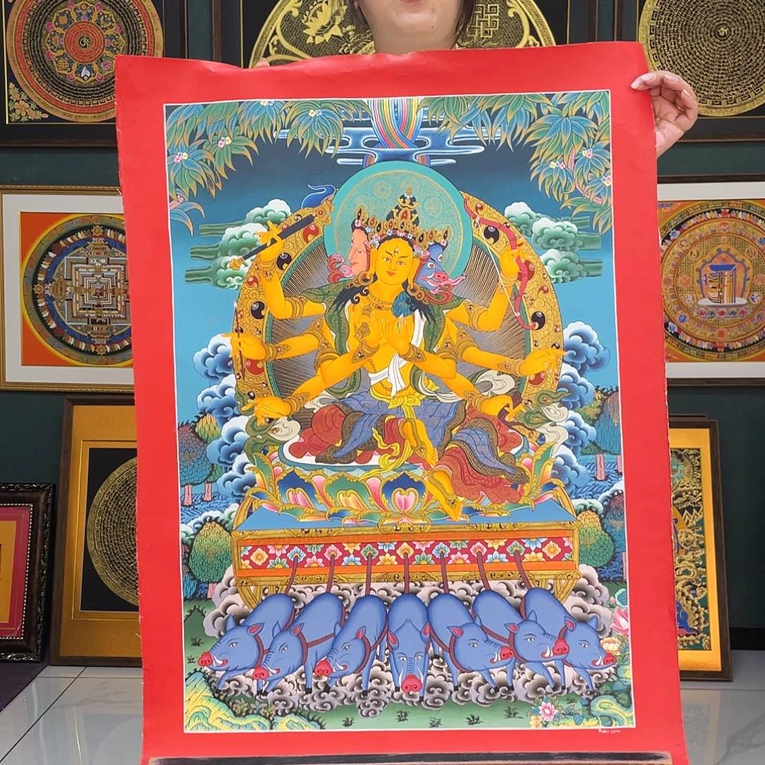 卷轴画摩利支天手绘矿料唐卡