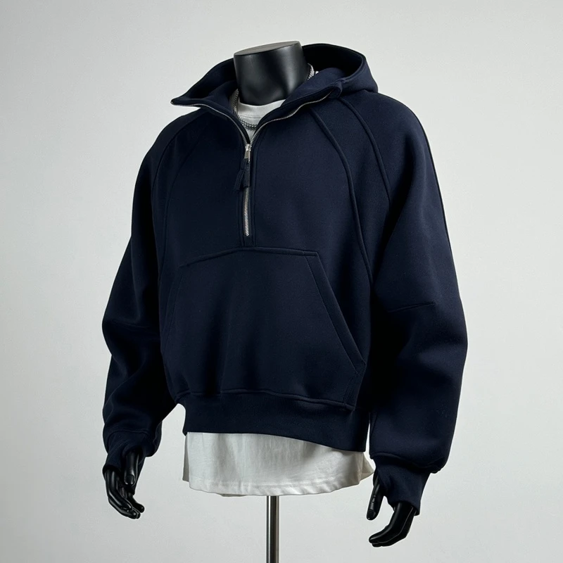 CATIA SELI2025秋季连帽短款卫衣休闲运动外套情侣半拉链潮牌上衣