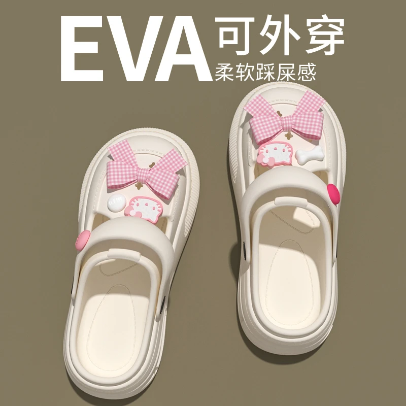 【工厂直售】蝴蝶网红女居家厚底中跟洞洞鞋休闲系扣包头蝴蝶结