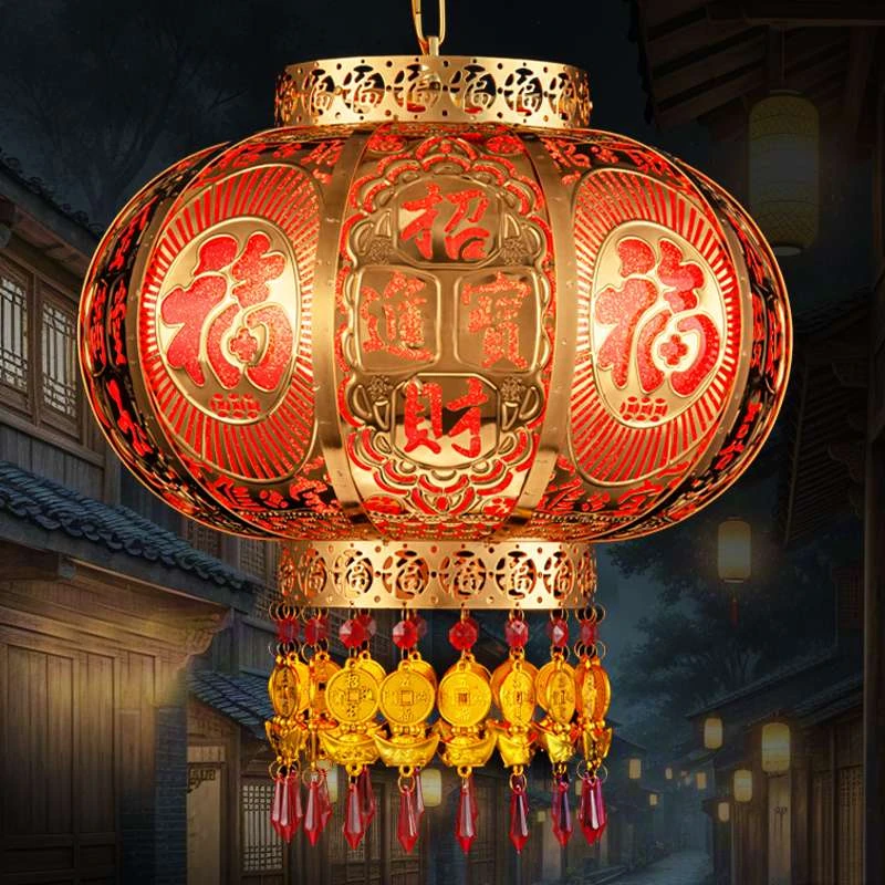 FAVMARTHA2025新款大红灯笼旋转插电走马LED灯笼春节过年大门阳台