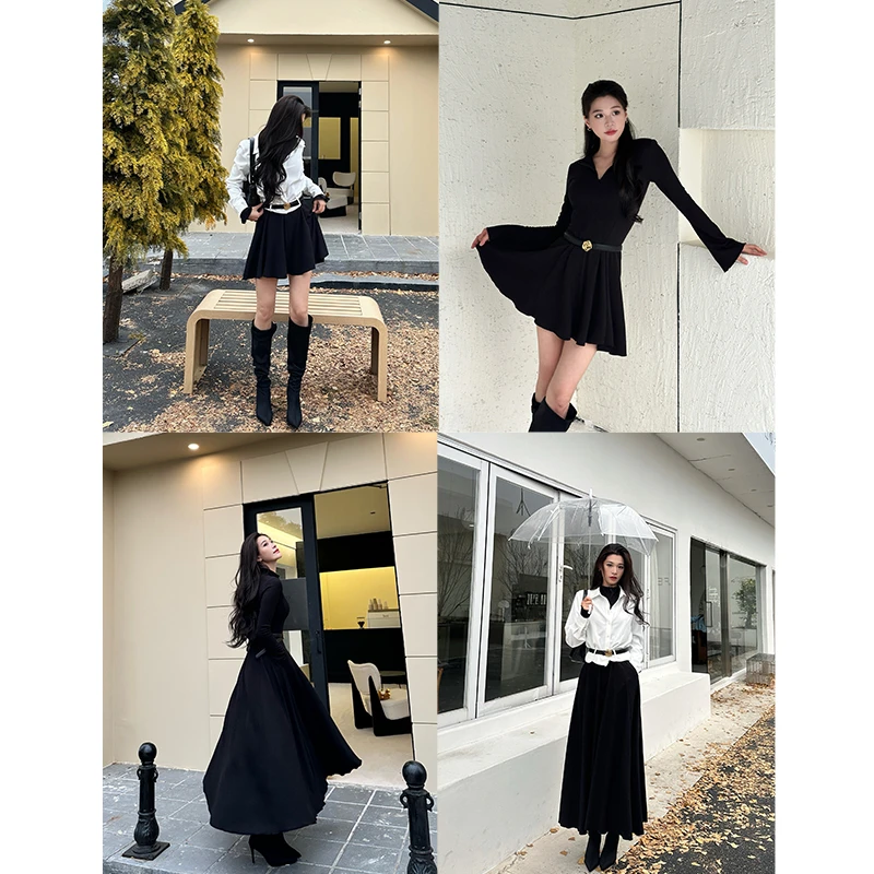 六指导 悠然假日 法式复古针织连衣裙女修身显瘦气质休闲大摆裙子