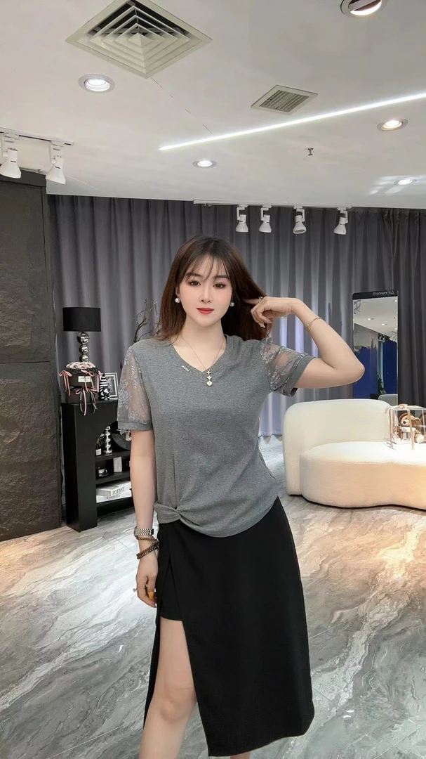 2522夏季新款潮流不规则蕾丝短袖T恤减龄百搭休闲上衣女