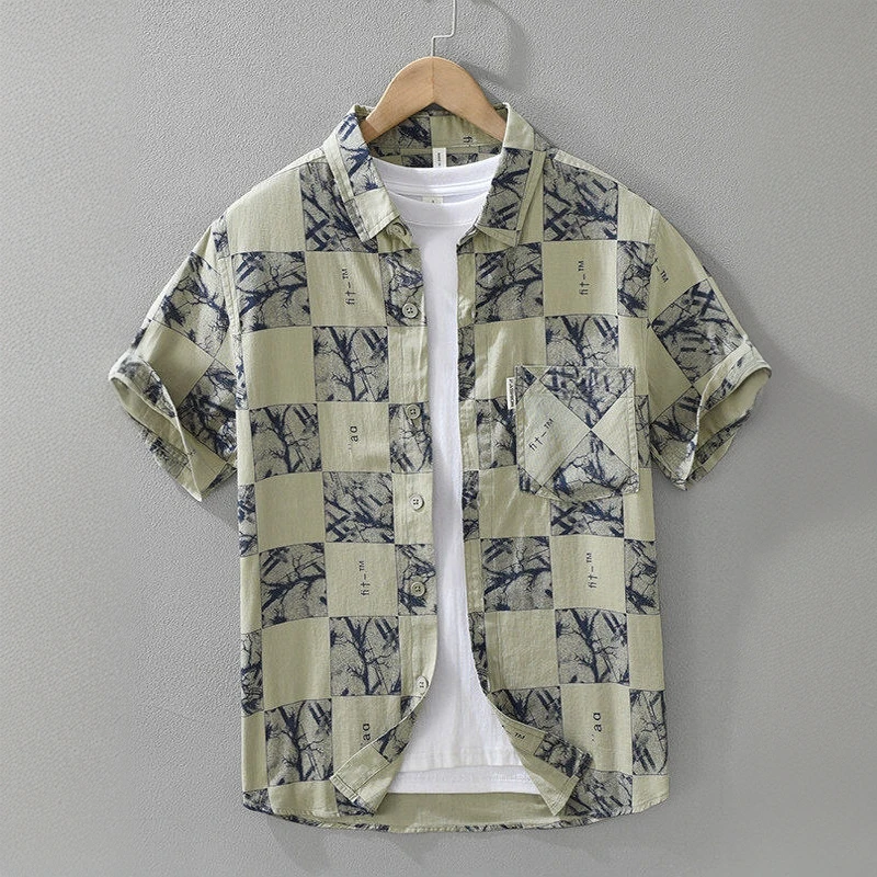 Cebrodz2025男士新款纯棉短袖衬衫时尚潮流帅气上衣百搭休闲衬衣