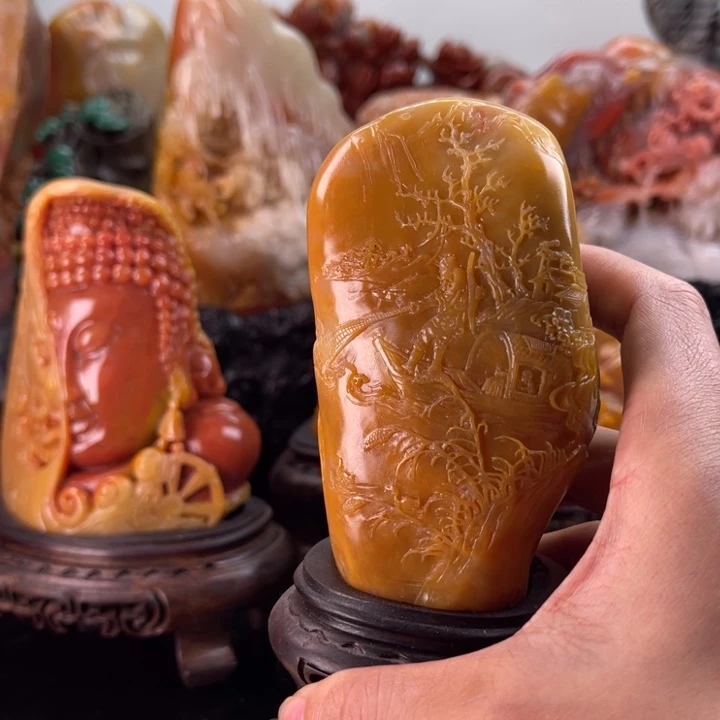 皱***纹田黄石满载而归摆件