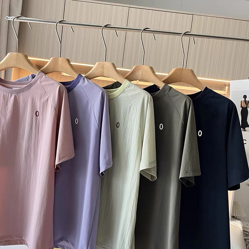 速干透气防水运动户外情侣圆领后背拼接短袖T恤