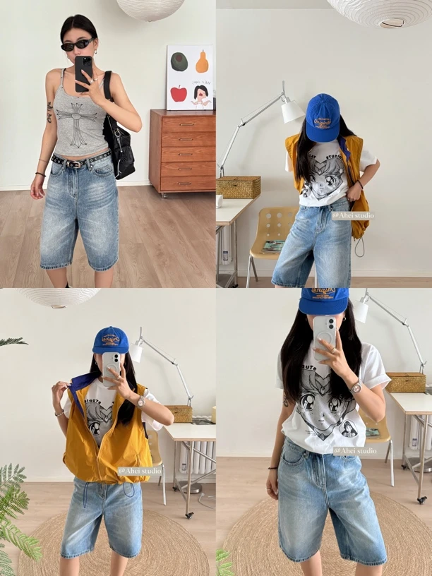 ahei 福利款夏季浅色五分裤显瘦百搭休闲