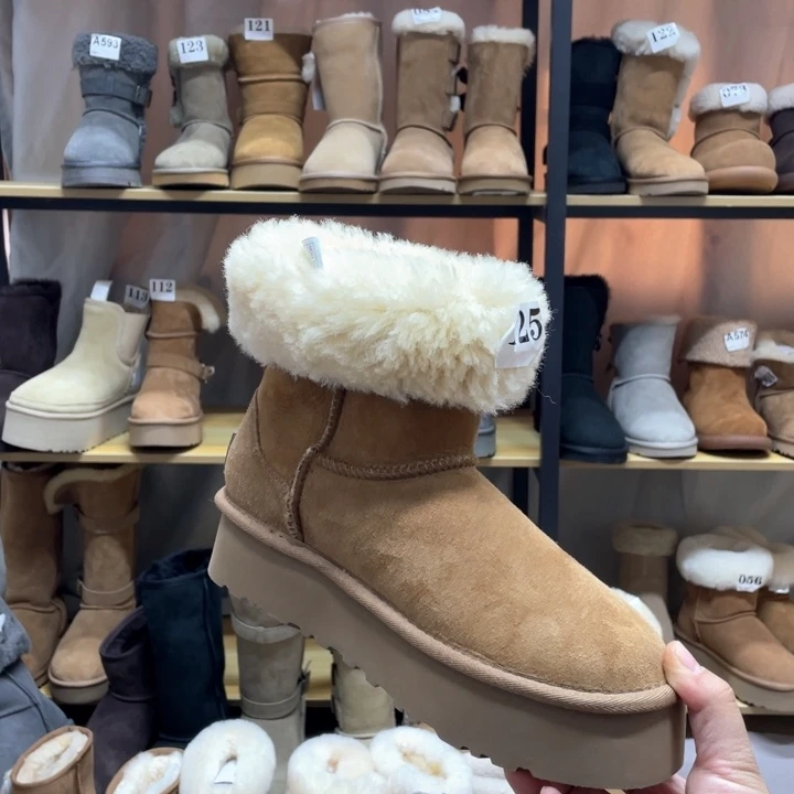 36码中筒栗色厚底鞋