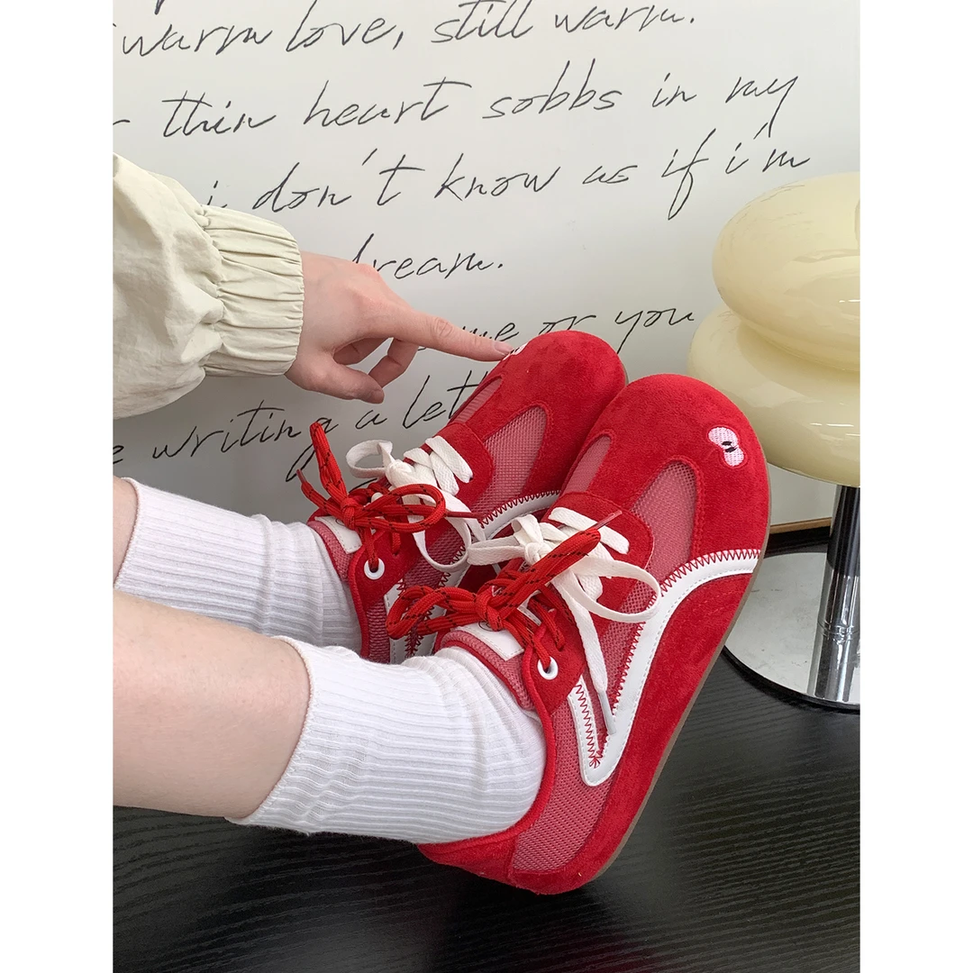 2025春夏网面透气赛车鞋红色苹果德训鞋休闲女鞋