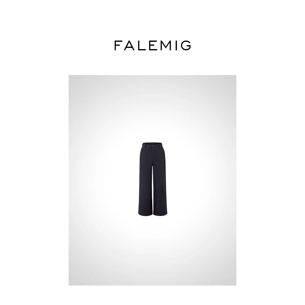 FALEMIG-秋冬加厚直筒暖阳绒休闲裤黑色百搭阔腿FFA253090K0199