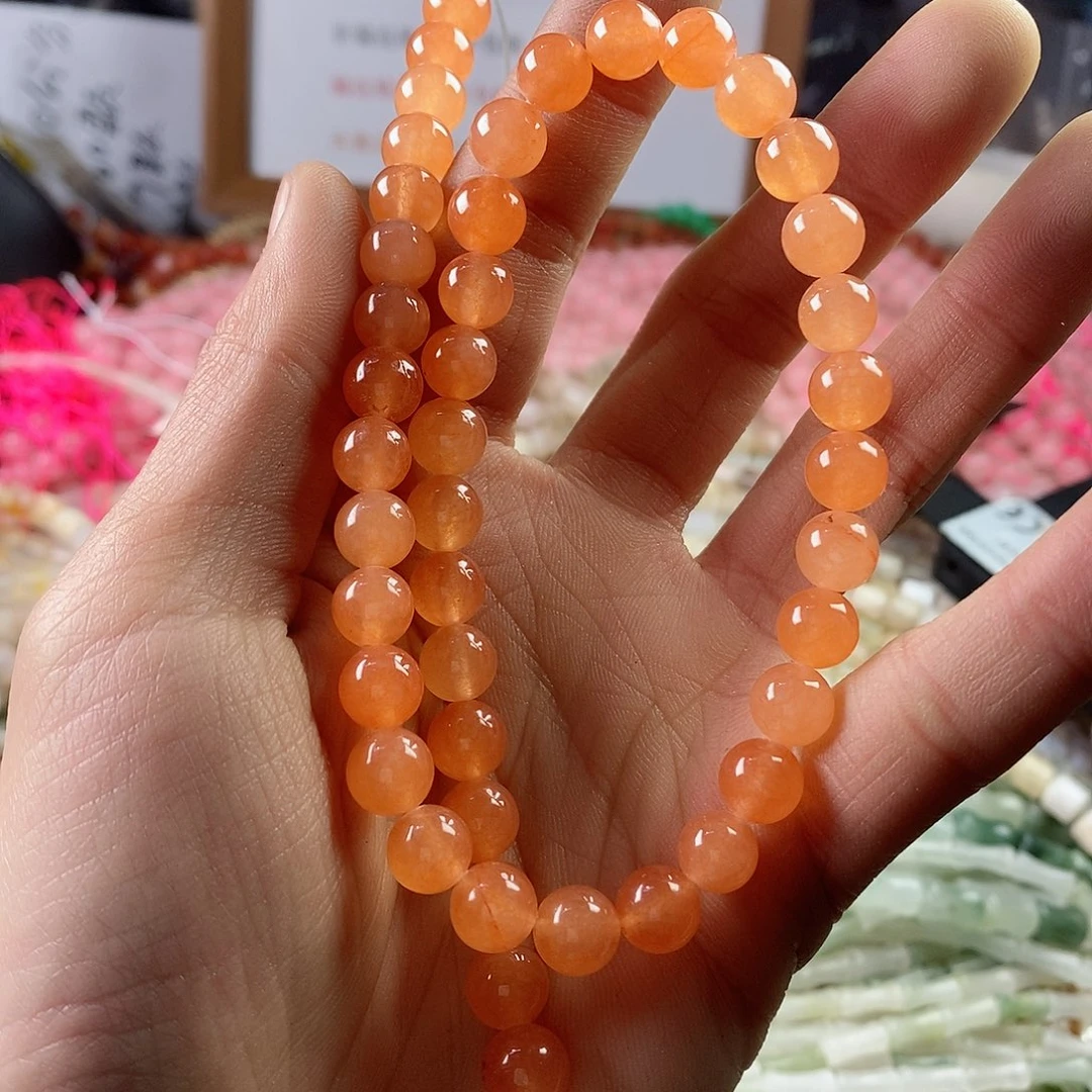 玛瑙/玉髓珠宝半成品合金一条天然8mm橙玉髓圆珠A120