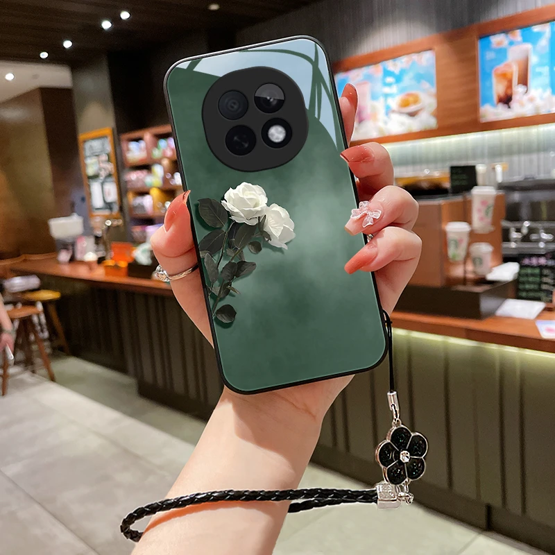 素雅花朵适用oppoA5pro手机壳新款女玻璃壳A5Pro挂绳爆款保护套i