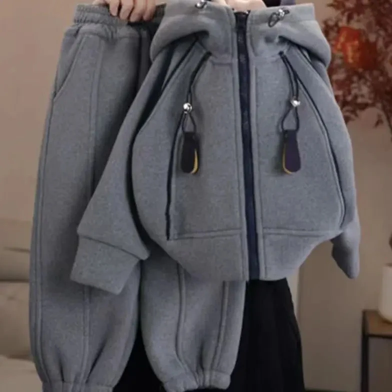 【双面绒】儿童秋冬装加绒套装2025新款男童新款欧套装