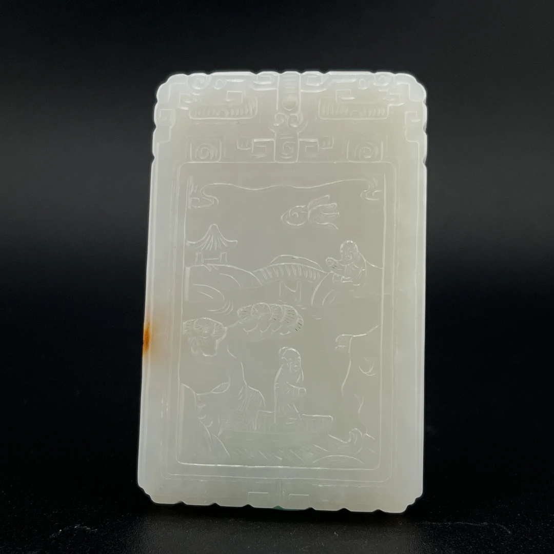 "民国和田玉人物诗文牌/ DL034970/ 古玩/收藏/德州文物"