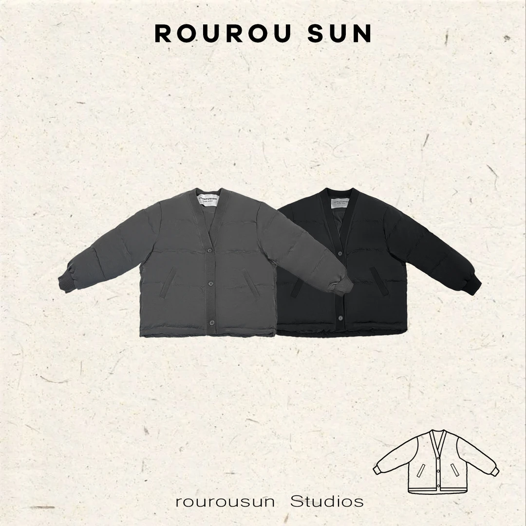 29731早秋款女装日系棉衣女冬季保暖宽松休闲廓形无领道袍棉服外