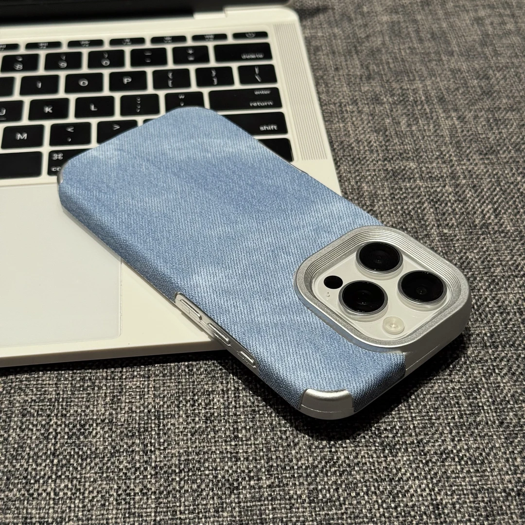ZMGX高级电镀牛仔纹适用苹果16pro手机壳iPhone15简约14promax套