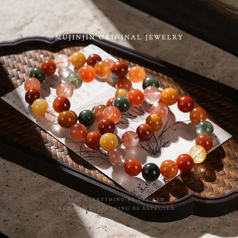 【木槿槿】天然福禄寿水晶手串女款时尚约12m手链多样性发一