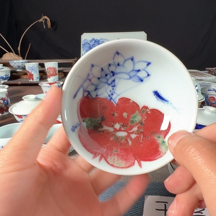杯原矿青花釉里红瓷器