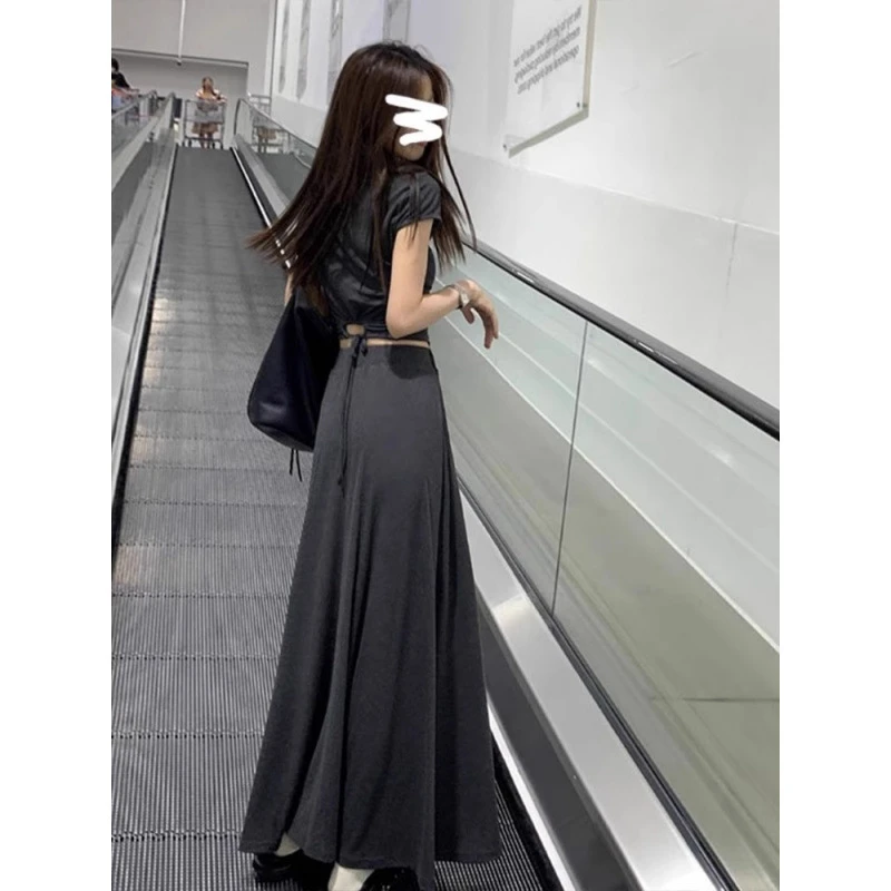梨形身材穿搭连衣裙裙子黑色子女夏季2025新款法式气质感套装长裙