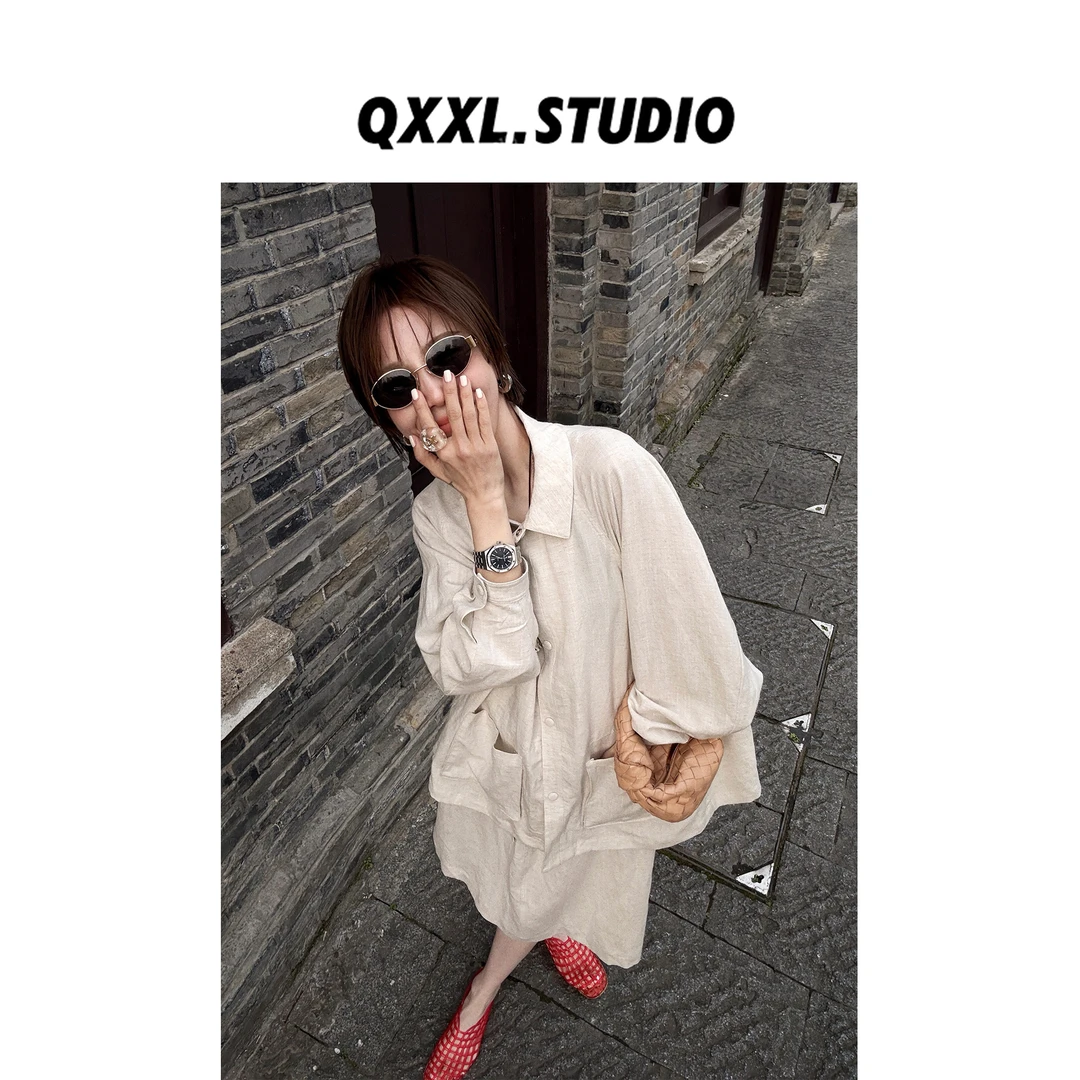 邱小小丽呀 老钱风套装裙女 宽松长袖天丝麻料衬衫+高腰半身裙