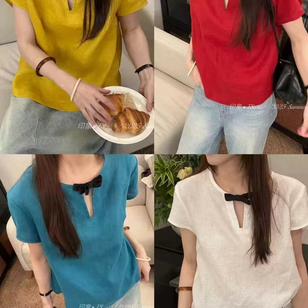 意法一批清仓 夏季设计感蝴蝶结百搭宽松显瘦衬衫F0942