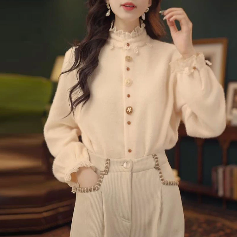 兹伊翰【雏菊发圈】时尚复古风衬衫女士2025秋冬季新款气质内搭上衣