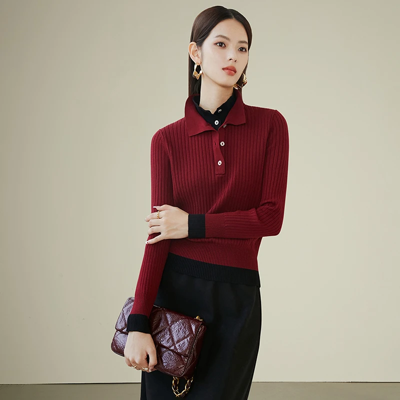 晚白春新款气质柔软长袖红色毛衣显白套头慵懒风毛衣女24083057