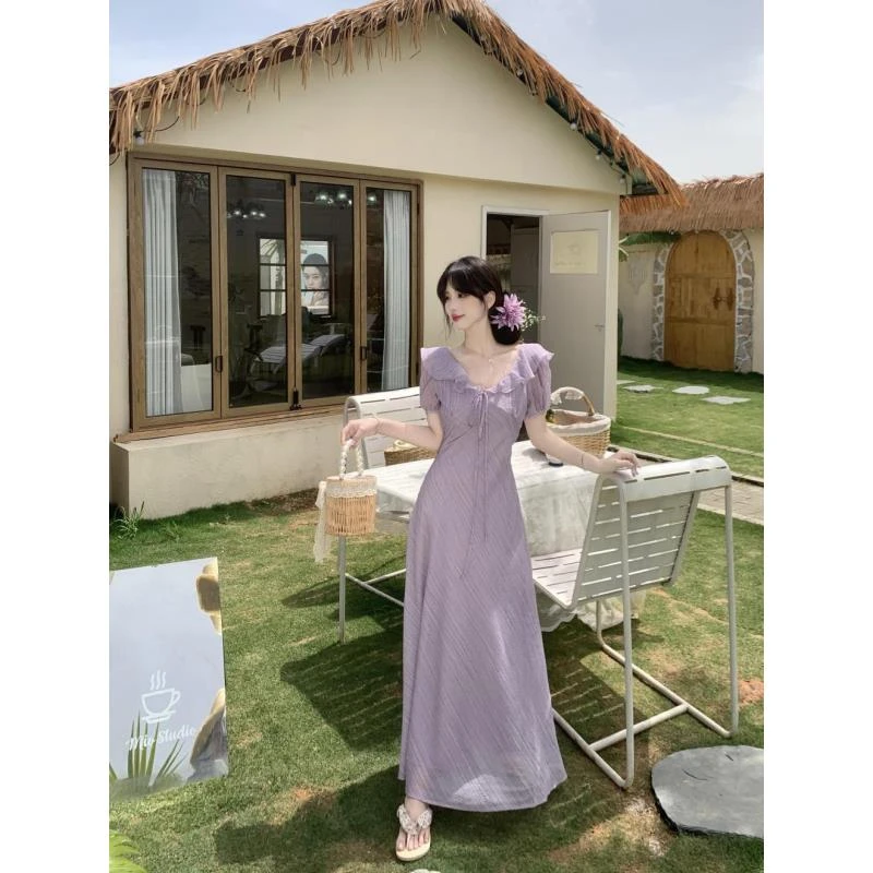 YH-66994大码女装胖mm气质温柔风泡泡袖收腰连衣裙夏季新款优雅