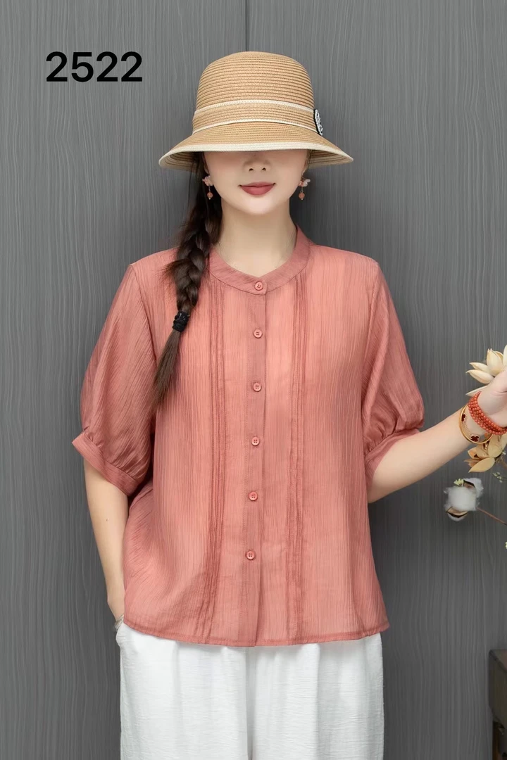 天丝麻法式小清新宽松气质小衫单排扣纯色显瘦百搭衬衫上衣