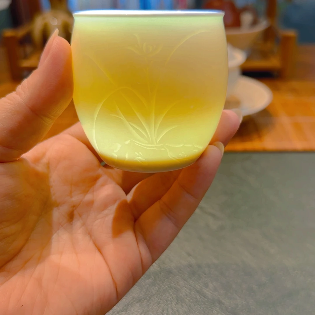 微澜定瓷 龙蛋杯 兰花纹 120ml