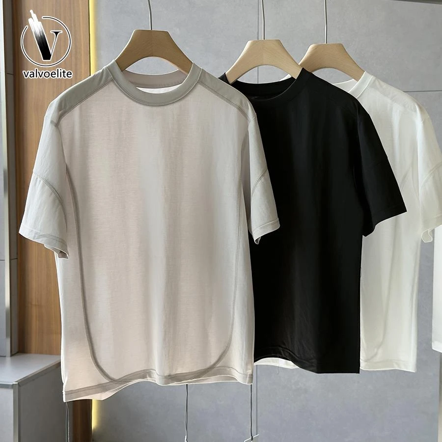 VALVOELITE褶感肌理感凉爽透气微阔立裁男士短袖体恤宽松休闲上衣