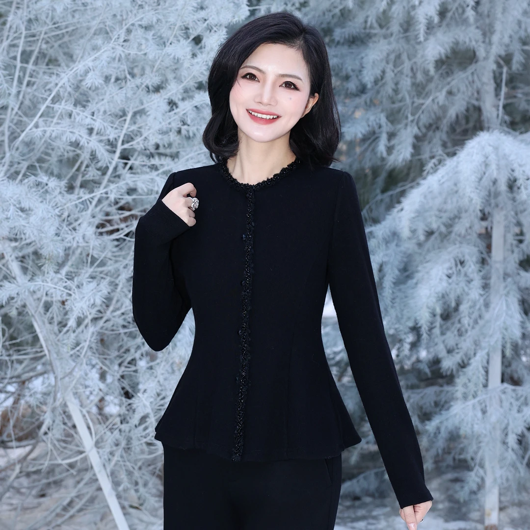 枫竺阿楠anan小香风气质圆领亮片收腰加厚衬衫女冬季洋气高贵上衣