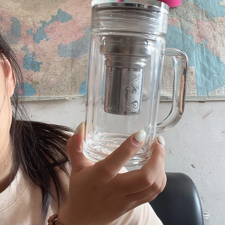 水晶玻璃吸管款双层玻璃杯