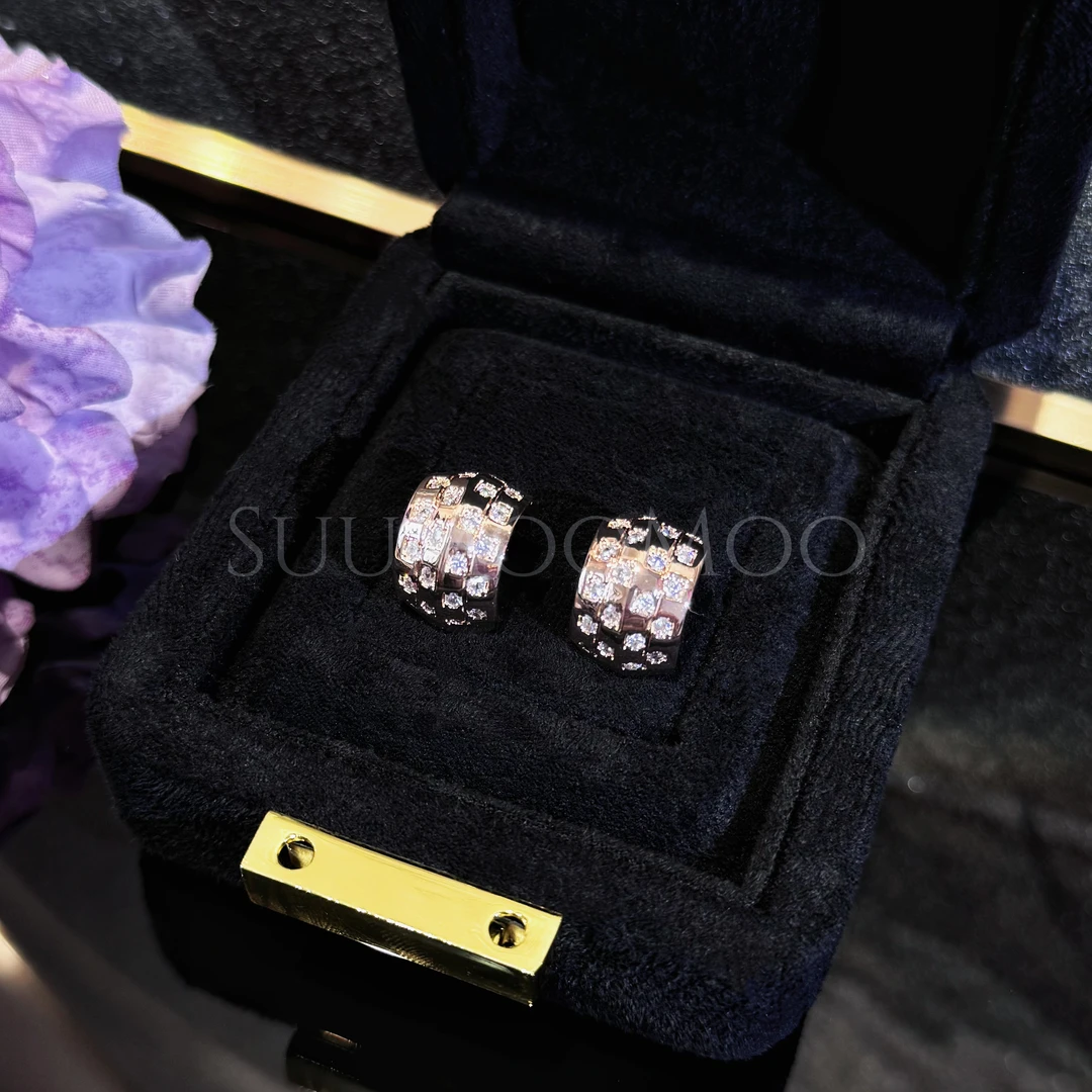 铜合金合成锆石耳饰 明星同款法式时尚间钻厚板香槟金耳环