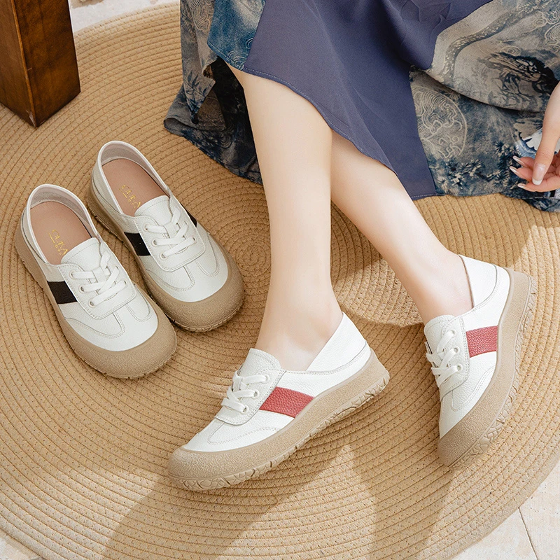 25006春秋透气百搭舒适软底圆头厚底一脚蹬平底浅口复古防滑单鞋