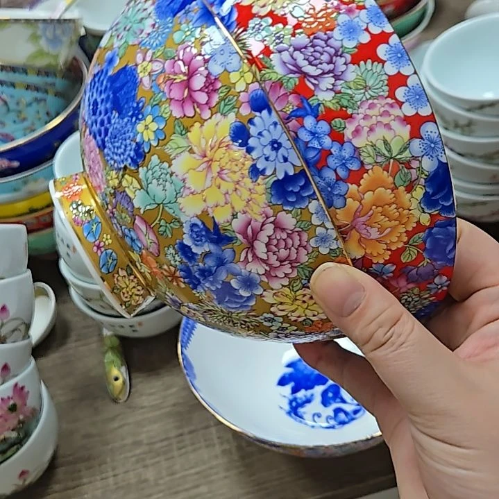 瓷片微瑕珐琅彩万花6寸2个面碗666