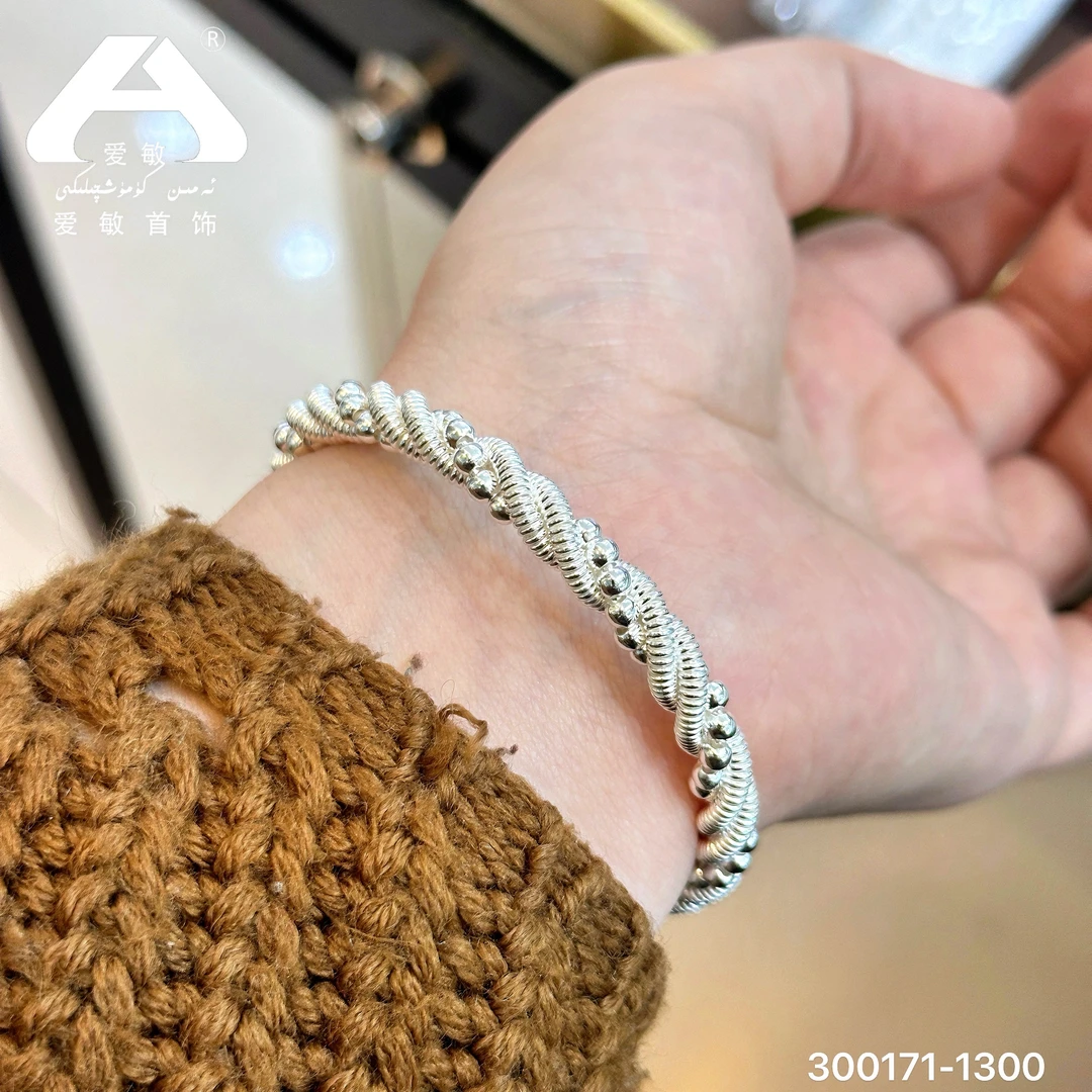足银仿珍珠手镯 爱敏首饰银手镯300171