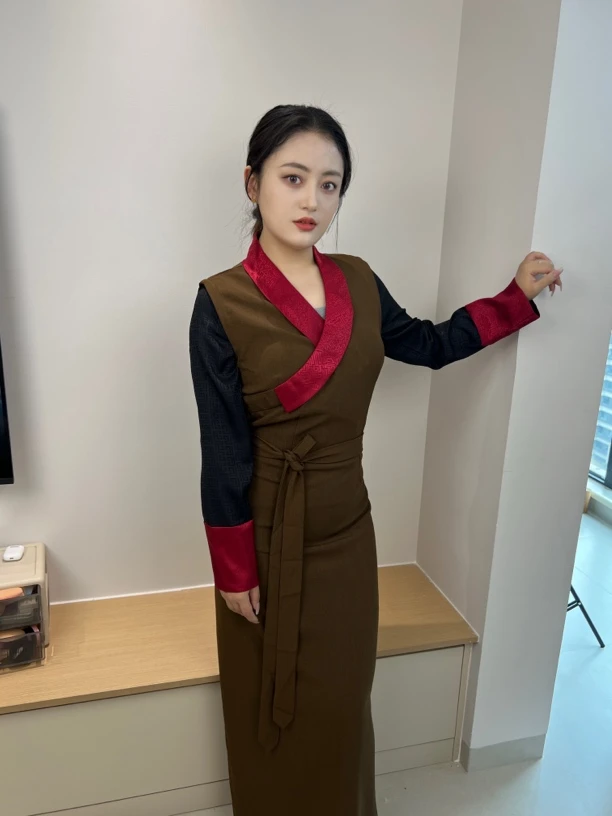 撞色拼色西藏府博啦长裙民族风春夏藏装