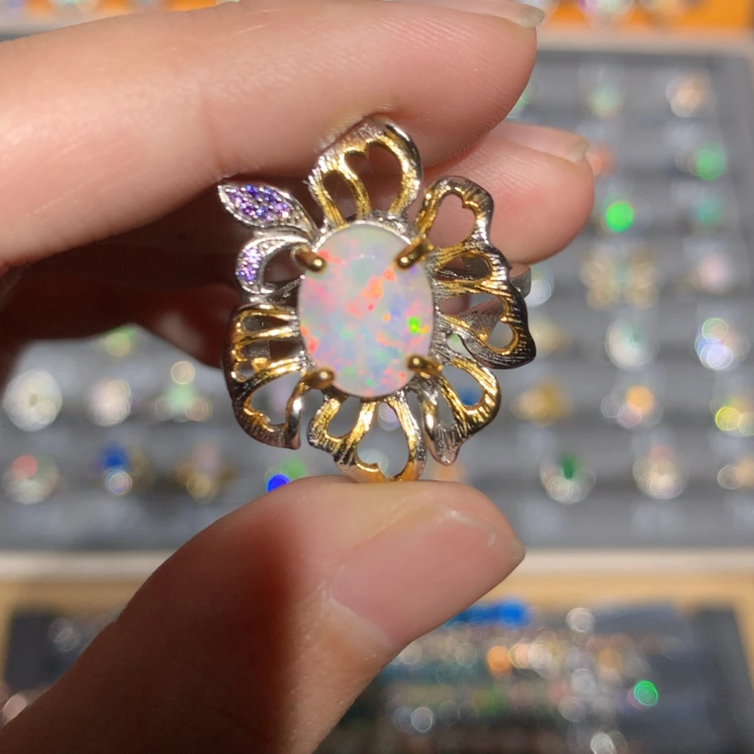 银S925镶嵌欧泊欧泊戒指y