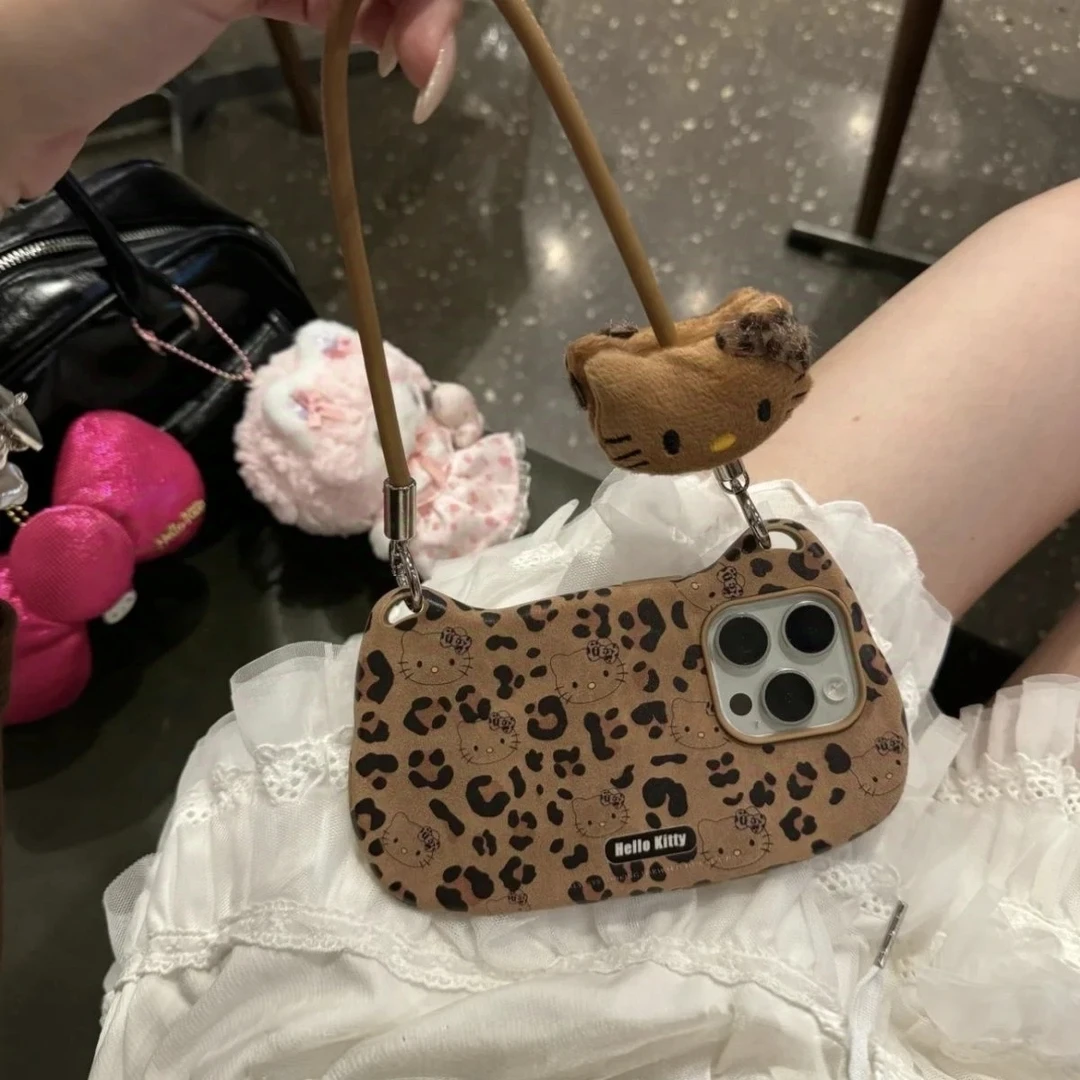 苹果|满屏豹纹KT猫咪适用iphone17可爱创意手拎复古女款ins手机壳