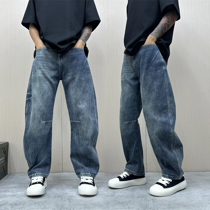 昊Studio秋季新款男士宽松休闲美式常规款水洗裤子复古潮流牛仔裤