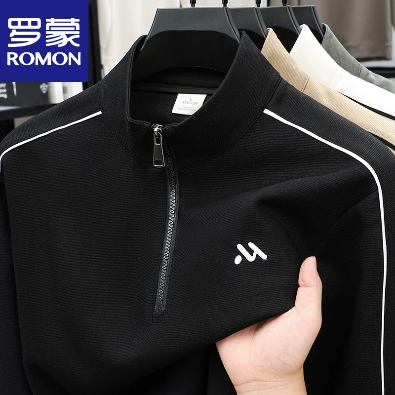 罗蒙2025春秋季新款男士卫衣半拉链立领长袖T恤休闲百搭上衣运动