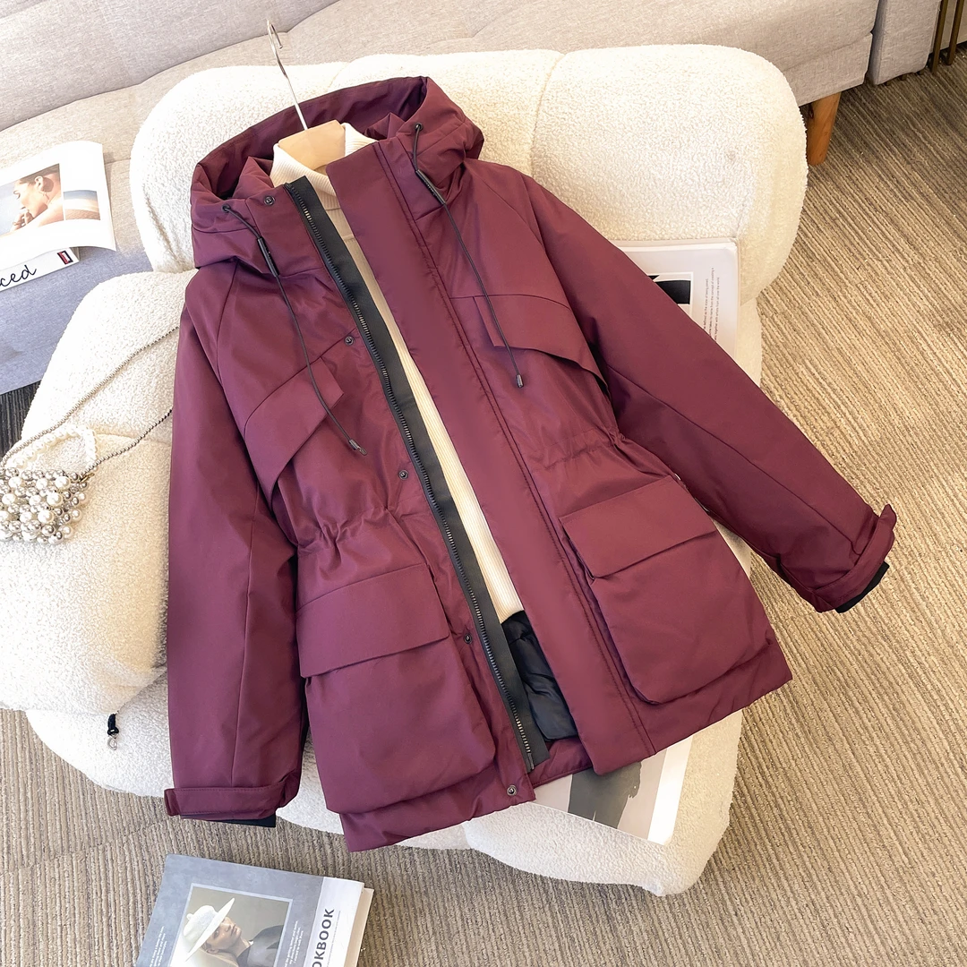 棉服女冬季新款安可拉红晋江棉袄加厚保暖收腰连帽外套超好看棉衣