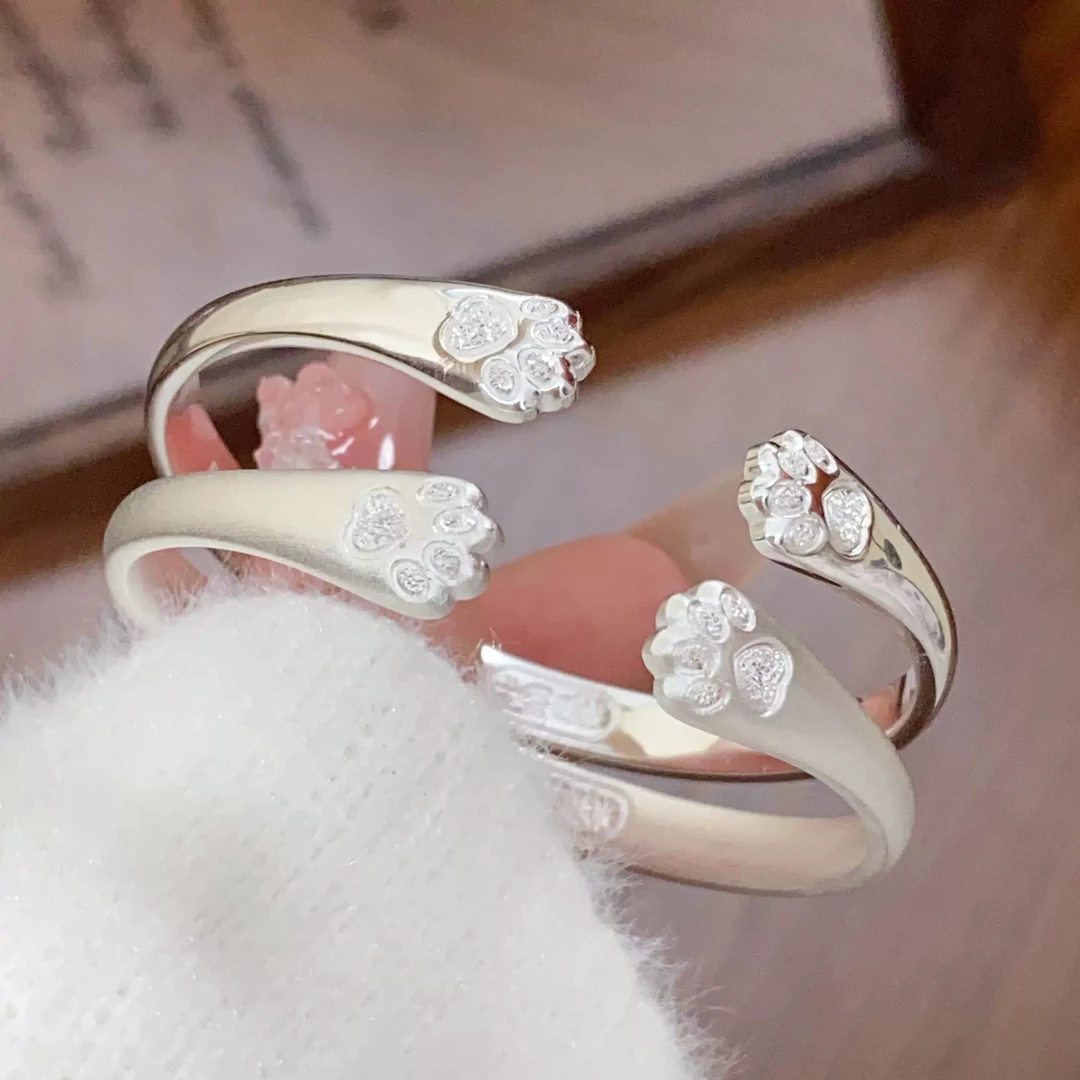 足银手镯 B16足银手镯时尚猫爪古法亮面实心简约情侣手镯