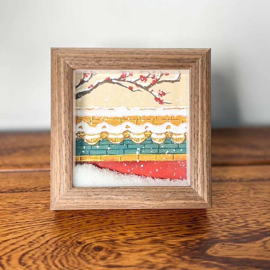 【宫墙红梅 雪花版】11纯手绘国风摆件新中式装饰画手绘艺术摆台