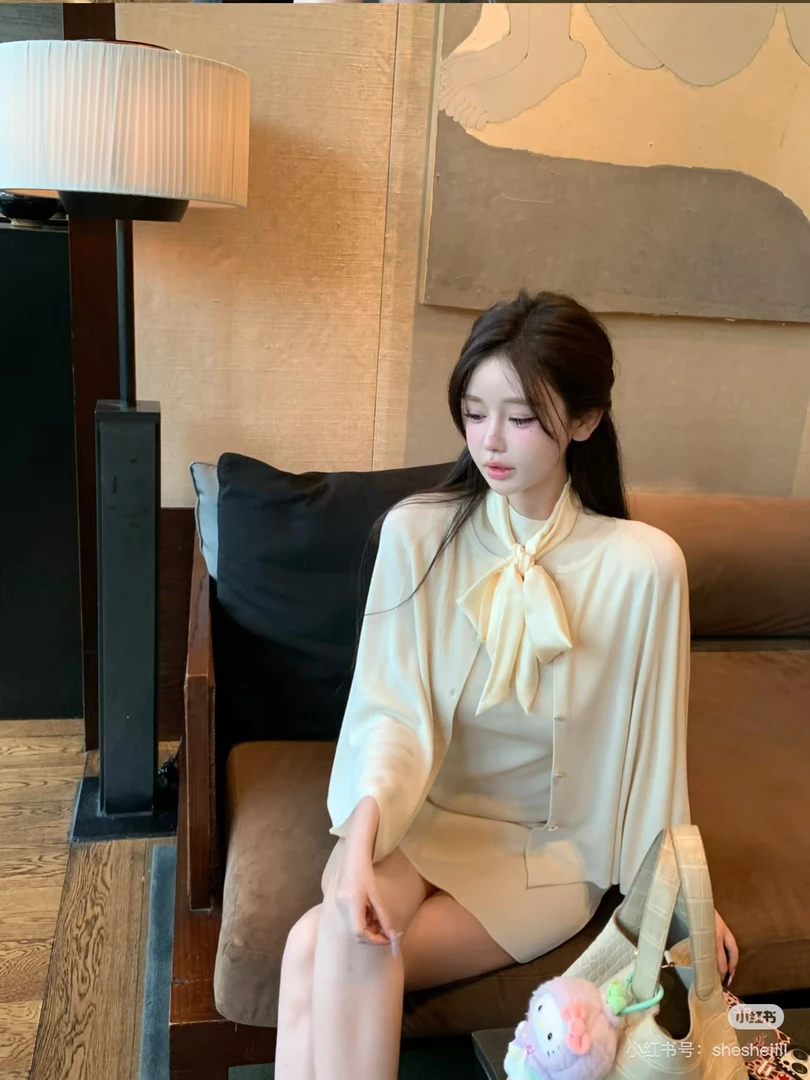 小香风气质名媛高级感罩衫上衣法式无袖连衣裙修身显瘦包臀短裙女