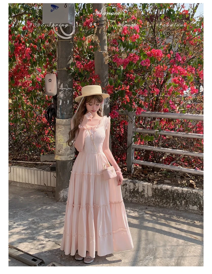 甜水仙 典藏假日裙 连衣裙女夏定染法国蕾丝垂感五米大用量甜美风